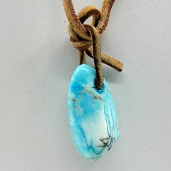 Leather Cord Necklace Faux Turquoise Blue Stone Pendant Casual Minimalist