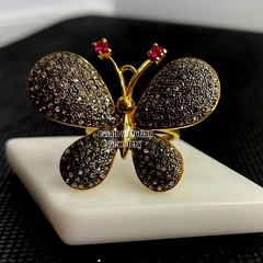 3.65Ct Rose Cut Diamond Ruby Studded Silver Vintage Style Butterfly Ring Jewelry