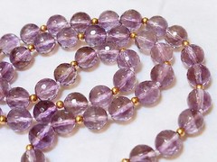 14K GOLD Beads 9mm Faceted Amethyst Crystal Beads Necklace, 14k gold clasp