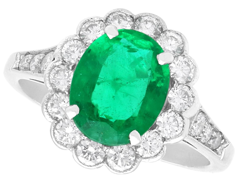 Antique 1.87Ct Zambian Emerald and 0.68Ct Diamond Platinum Dress Ring Circa 1935