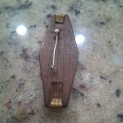 Vintage 70s Or Earlier Organic Modernist Wooden Brooch With Flush Metal Band