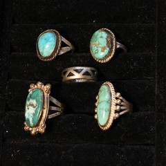 Lot of 5 Vintage Silver Turquoise Rings Size 5-5.5