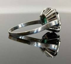 Art Deco Style 3.5 Ct Old Mine Cut Colombian Emerald Engagement Ring In Silver