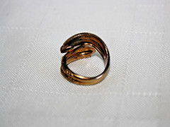 Vintage Signed STERLING ESPO Gold Tone Rhinestone Eye Double Snake Ring Sz 5.5