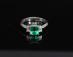 0.96ct GIA Colombian Untreated No Oil Emerald & Diamond Platinum Ring Size 5.75