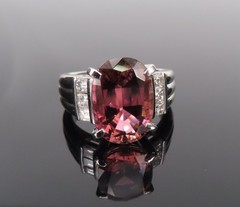 Fine 4.58ct Pink Tourmaline & 0.44ct Asscher Cut Diamond Platinum Ring Size 6
