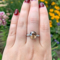Platinum 6.37 Carat Champagne/Light Brown Genuine Zircon Diamond Ring (#J6923)