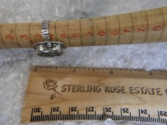 3/4″ Brutalist estate black white Quartz 0.925 Sterling Silver Ring size 4