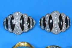Gold Tone Clip on Earrings Lot of (4) Rhinestones