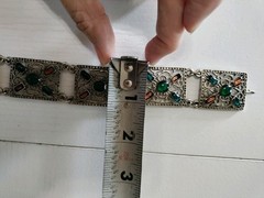 Souvenir Du Maroc Jewel tone Colors Link Bracelet w/ Hamsa Hand Moroccan Vintage