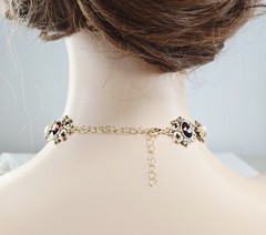 Simulated Chocolate Garnet & Aurora Borealis Rhinestone Choker Necklace 17″