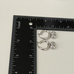 Milor Italy 925 Sterling Silver Clear CZ Bezel Set Dangle Hoop Earrings Sparkly