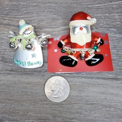Santa Brooch Open Silver tone Work Vintage Enamel Christmas Holiday Pin Snowman