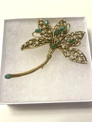 Alcozer and J .Flower Brooch with Faux Jade and Pearls Vintage Italy