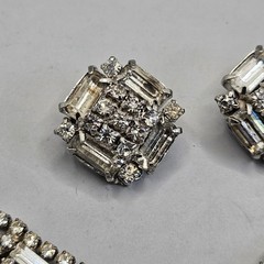 Vintage Art Deco Rhinestone Necklace Earrings Set Clear Baguette Pave Lot 15″