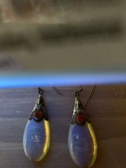 Genuine Vintage Baltic Amber earrings. A Teardrop Design,SS &Carnelian Gem Stone