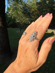 Belais 1.5cttw Diamond Blue Sapphire 18k Gold Shield Ring Antique Art Deco 1920s