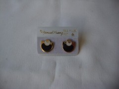 VINTAGE SAMUEL HUANG SIGNED CLOISONNE RETRO MOD BLACK GRAY ENAMEL EARRINGS