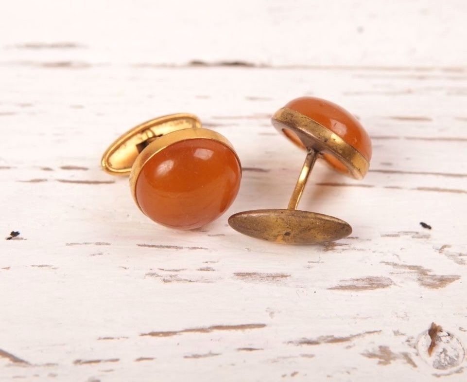 Rare Vintage Russian Soviet AMBER cufflinks Made in USSR