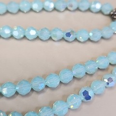 Glass Beaded Necklace Blue Opalite Crystal Teardrop Dangle Sterling Silver 16″