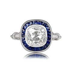Art Deco Style 2.90 Ct Lab-Created Diamond And Sapphire Halo Ring In 925 Silver