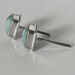 Sterling Silver and Polished Milky Aquamarine Gemstone Stud Earrings, 6mm Stones