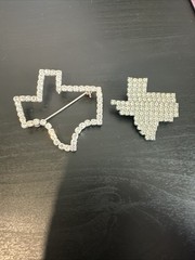 2 Texas State Rhinestone Rodeo Silver Toned Brooch Pin