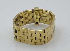 H Stern Vintage 18k Yellow Gold Baguette Diamond Mesh Brick Chain Ring Size 8