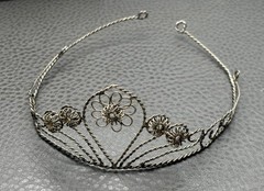 Vintage Spun Silver Tone Metal Flower Tiara Headdress Filigree Design