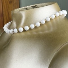 Vintage Signed MONET White Gold Tone Beaded Adjustable Choker Necklace Mod Retro