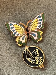 Lot of Yellow White Green & Blue Enamel Goldtone & Black Flying Butterfly in