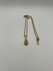 Vintage Signed Avon Faux Pink Fire Opal Dainty Teardrop Necklace Gold Tone 18”