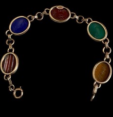 VTG Symmetalic Sterling 1/20th 14K Gold Scarab Gemstone Bracelet 6.75in
