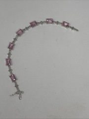 Vtg 10k Gold Pink Topaz Diamond Link Tennis Bracelet Chevron Textured Links READ