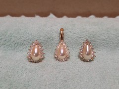 Vintage Signed ROMAN Pendant Earrings Demi Set Faux Pearl Rhinestones *SEE PICS