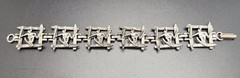 Vintage Skier Skis Winter Sports Panel Bracelet Silver Tone 7” Length