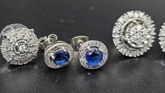 925 Sterling Silver Diamond & Sapphire Earring Collection – 4 Pairs – 11.27g