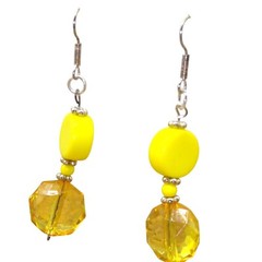 Lemony Yellow Lucite Parure, Cheerful Beads with Unique Pierced Styles on Single