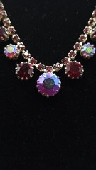 40s KARU-Arke AB BOREALIS Pronged RHINESTONE NECKLACE 16″ Gradiated Red & Pink