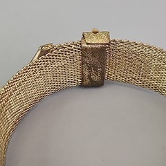 Vintage Mesh Chain Bracelet Victorian Revival Greek Key Tassel Gold Tone 7.25″