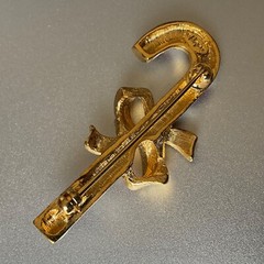 Vintage Napier Christmas Candy Cane Pin with Bow Gold Tone & Enamel