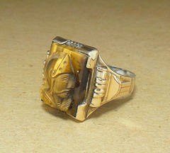 Vintage 10K GF Sterling Silver Carved Tiger’s Eye Soldier Cameo Signet Ring 9.5