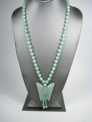 Vintage Jade Butterfly Necklace Jadeite Green Beaded 26 in Beaded Pendant Tassel