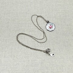 Vintage Guilloche Pendant Necklace Sterling Silver Octagonal Cottagecore Kawaii
