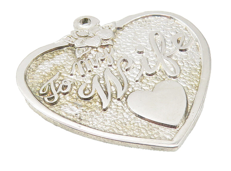 925 Sterling Silver Vintage To My Wife Floral Love Heart Pendant PT9271