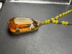 1930’s Art Deco Czech Glass Amber & Yellow Brass Filigree