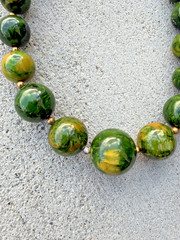 Vintage Bakelite Catalin Chunky Boho Necklace 27” 76.9g Tested Green Beads Deco