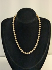 Faux Pearl Vintage Hand Knotted Necklace. Champagne. Barrel Closure 15″.
