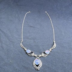 Sorrento Signed Sterling Silver Rope Necklace Teardrop Pendant Blue Oval Stone