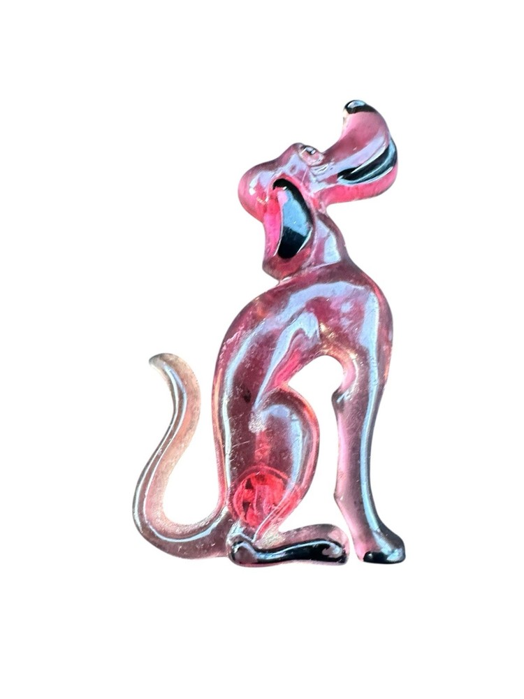Vintage Pink/Red/Black Plastic Cartoon Hound Dog Brooch Retro Style Foxhound Pin